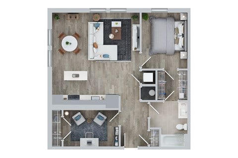 Floor plan for 1 bed, 1 bath, 900 sqft